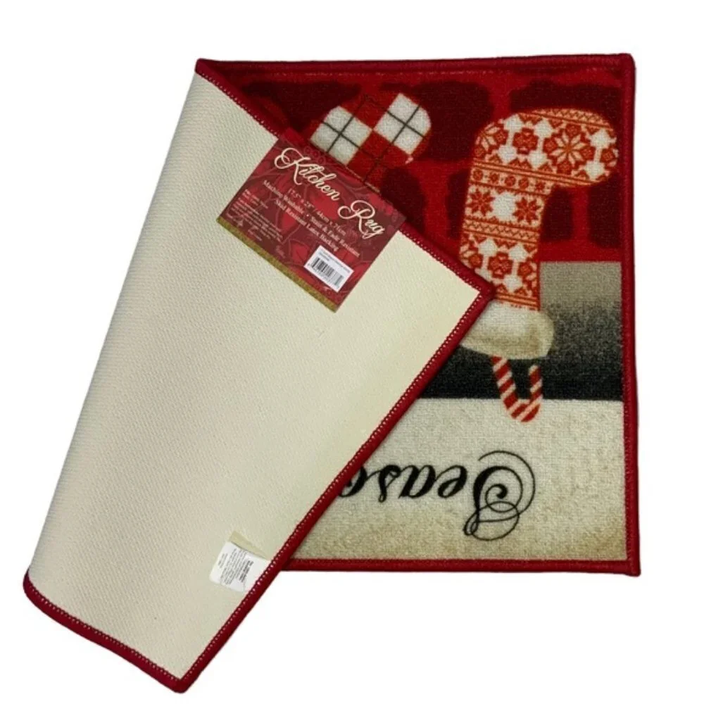 Simply Holiday Rug Christmas Greetings Accent Scatter Mat Red White 17.5 X 28